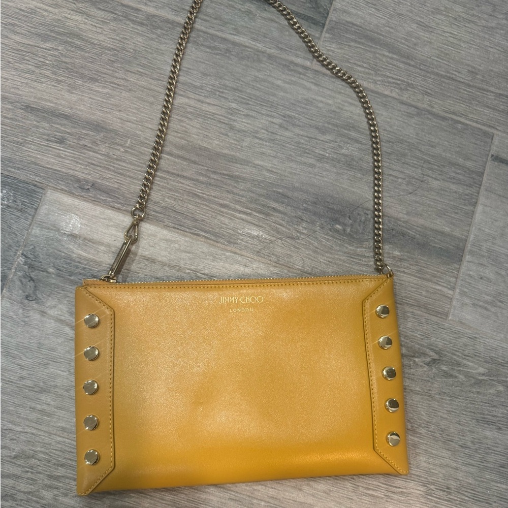 Jimmy Choo Leather Chain Envelope Bag Clutch / Crossbody Bag (Yellow)